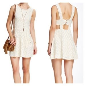 FREE PEOPLE Tea Poppy Lace Womens Off White Ivory Dress w/ Cutout Detail Size S